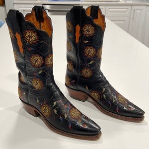 Embroidered black leather cowgirl boots, Lucchese 1883 collection Sz 8.5B